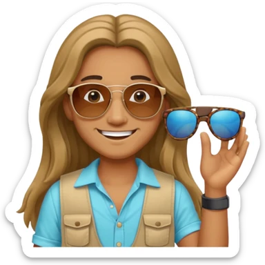 long haired fotographer with summer clothes and sun glasses sticker