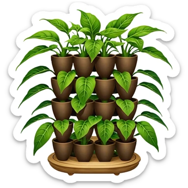 Very Large decorative alien-futuristic multi-tier multi-level photo-efficient plant rack, which holds pepper plants, constructed from plywood sticker