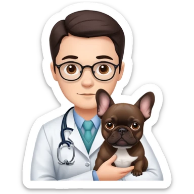 doctor with dark brown french bulldog sticker
