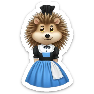 Hedgehog wearing a blue maid dress with a black bow and white frilly apron sticker