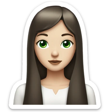 Brunette girl with long straight hair and fringe, with green eyes with a white cat with blue eyes sticker