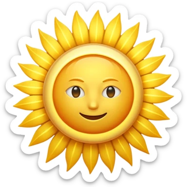 A radiant golden sun, with long, bright rays surrounding it, an intense yellow center, detailed 3D emoji style, neutral background, soft and vibrant lighting.  sticker