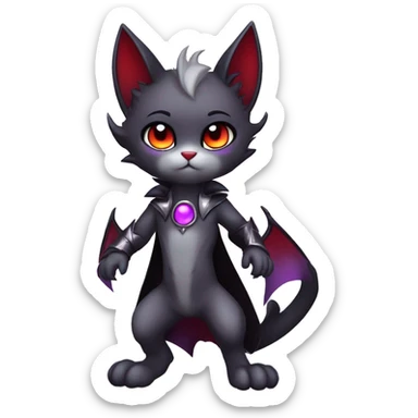 Anthro-Cute-Edgy-Vampiric-Batty-Cat-Black-Purple-Red-Grey-White-Contrast-Colors-Fantasy-Fur-Sona-Chibi-Shiny-Fakémon-Hybrid with horns full body sticker
