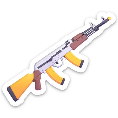 AK-47 assault rifle, angled perspective, metallic shine, 3D emoji style sticker