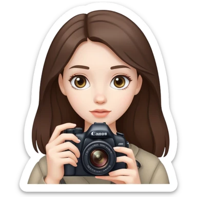 beautiful pale brunette girl taking photos with canon camera  sticker