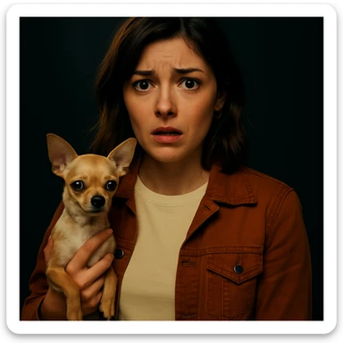 Change the facial expression to a surprised and worried look in the style of a Netflix series, keeping all other elements identical. sticker