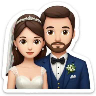 scottish man with stubble, brunette woman wedding sticker