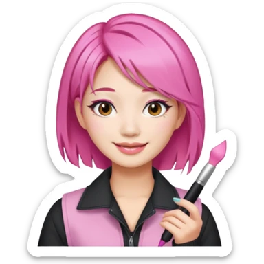 asian influencer pink hair selfie sticker