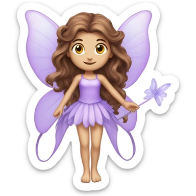 Beautiful long brown hair Pixie fairy with lilac wings and wand  sticker