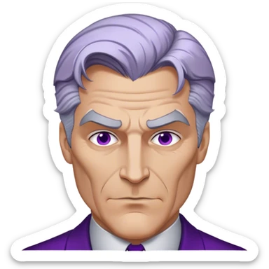 two-face, harvey dent, batman villian, right side of face purple, grey hair sticker