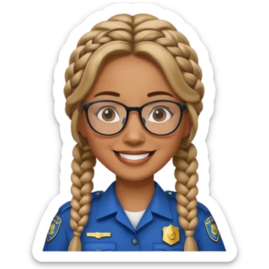 happy woman police with braided hair wearing glasses sticker