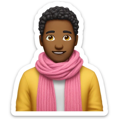 Make me an emoji make it yellow make it have a pink scarf around it and shivering  sticker