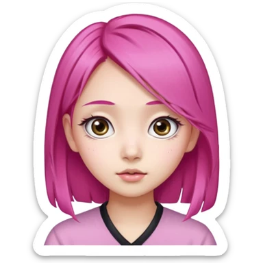 An Asian girl with pink hair, big eyes, thick eyebrows, and long eyelashes; only her head... sticker