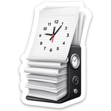 small stack of papers with a timer symbolizing heavy admin workload sticker