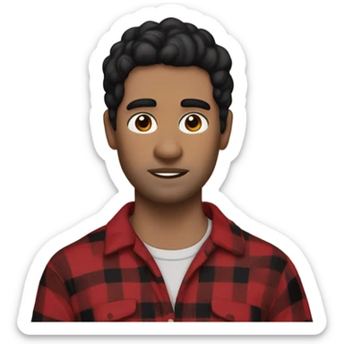Man with black hair and brown eyes wearing red and black buffalo plaid pjs sticker