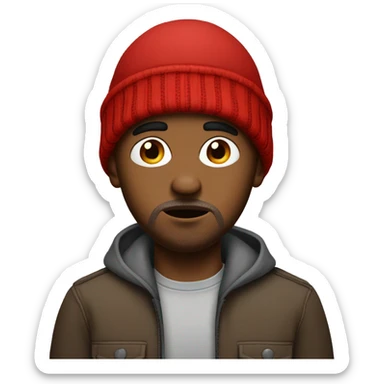 Brown skinned man with gray lips and a red beanie feeling worried  sticker