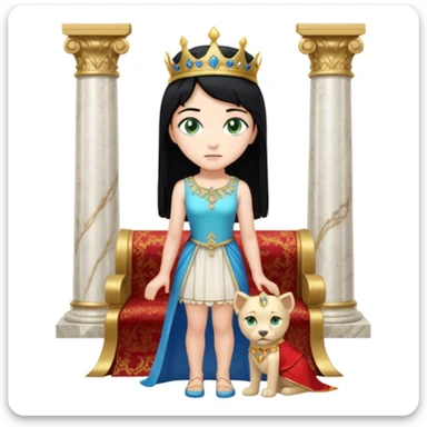 King, standing, black Hair, blue eyes, female servant, blonde, green eyes, shott white sleveless dress, kneeling, background palace sticker