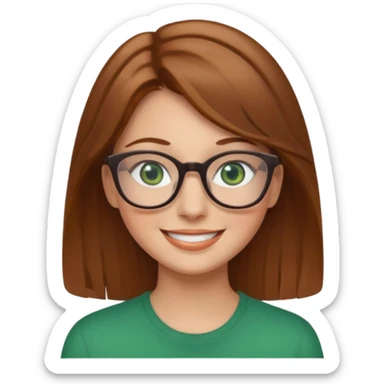 light brown hair woman with green eyes and glasses smiling sticker