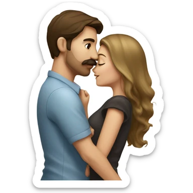 Man with brown hair and blond mustache kissed beautiful girl with dark brown hair  sticker