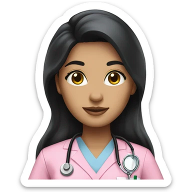  1 Nurse ,white skin ,woman, long black hair ,pink scrubs  sticker