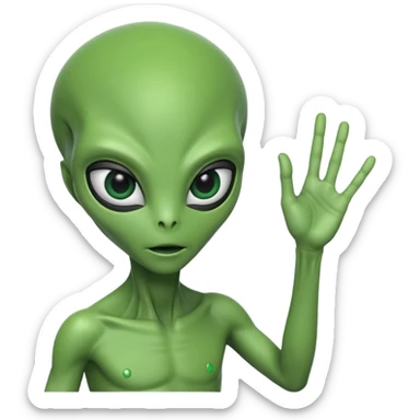 Alien with hand straight at 45 degree angle up sticker