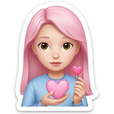 light pink heart with girl holding it sticker