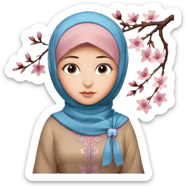 Turkish beautiful finish Konya girl blue eyes with hijab and long tail cherry blossom design dress sticker
