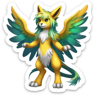 Anthro Sona Cool Edgy Cute Legendary Colorful Shy Winged Shiny Fakemon-Fantasy-Creature With Long Hair-Mane Full Body Detailed High Quality sticker