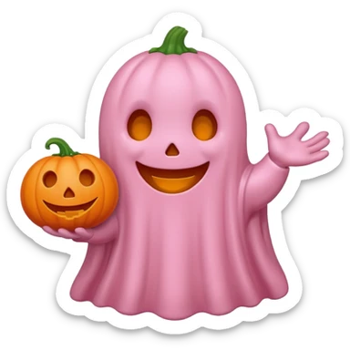 pastel pink ghost with orange pumpkin kawaii style sticker