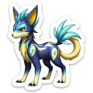 Shiny colorful exotic Feral Scaly Striking Slaying Badass Evil Handsome Lightning-patterned Zig-zagged buzzy fuzzy Meloetta-Renamon-Luxray-Cobalion-Suicune-Vernid-fusion-hybrid-creature, full body  sticker