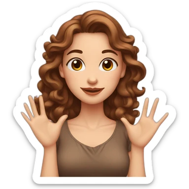 white beautiful woman, brown wavy hair, heart gesture by two hands, long earrings sticker