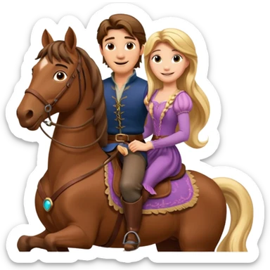 Rapunzel and Flynn Rider, riding on a horse sticker