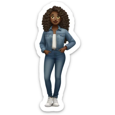 Curvy black girl with wavy hair big hazel eyes denim outfit standing in the yard sticker