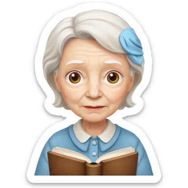 elderly female holding book sticker