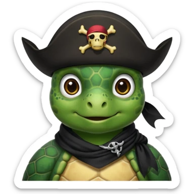 sea turtle wearing a black pirate scarf, portrait sticker