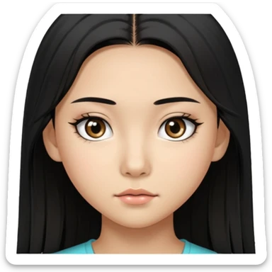 a tan chinese-american 15 year old girl with middle part long straight black hair down to her chest. mascara  sticker