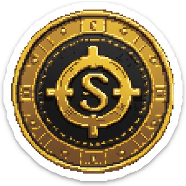 A gold coin with S.R symbols engraved in the center sticker