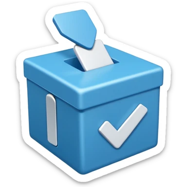 Blue box with a white check mark in the middle of the blue box that is a little bit tilted to the right and its 1 dimensional  sticker