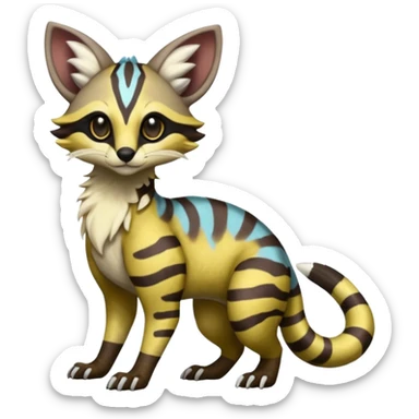 Rare realistic exotic cute epic pretty beautiful handsome gorgeous aesthetic colorful vibrant Vernid-Protogen-Primagen-Wickerbeast-Genet-Trico-species-Fakemon-hybrid-creature by LiLaiRa, beautiful intricate markings, full body sticker