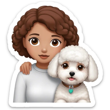 Bichon frise next to a tanned girl with brown hair sticker