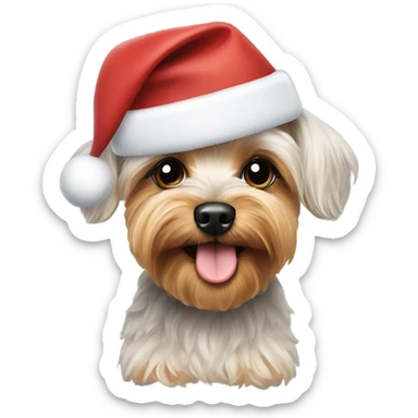 Yorkie poodle mix wearing a Santa hat sticker