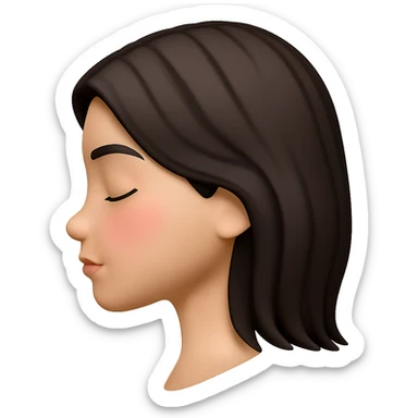 Create a side profile view of this girl's head in Apple emoji style with eyes closed and a slight blush. The image should have a 3D look with soft shading and a transparent background, capturing the essence of Apple style emojis. sticker