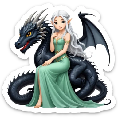 A great black dragon hugs an elf princes sticker