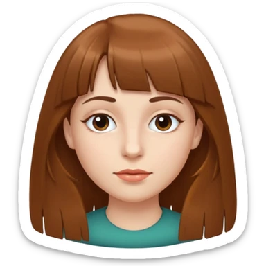 Tenho uma franja vegana, sombrancelha fina, um rosto oval e meu cabelo é grande e castanho sticker