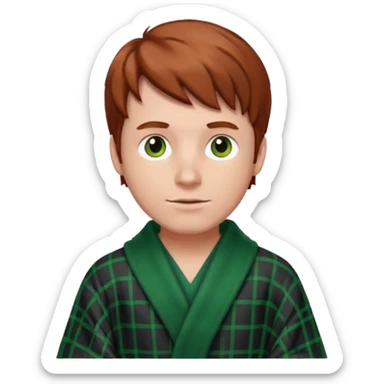 redish brown haired man with a black and green checked robe sticker