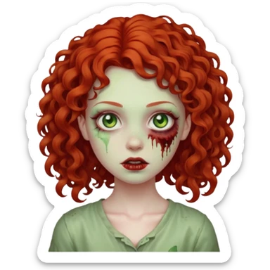 a curly girl red-haired with green eyes zombie sticker