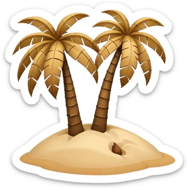 A 3D cartoon coconut palm tree with coconuts near the top and a sandy base, tropical light setting, Memoji-style realism. sticker
