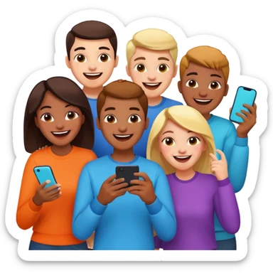 I want to generate an image to show a group of friends playing a mobile game sticker