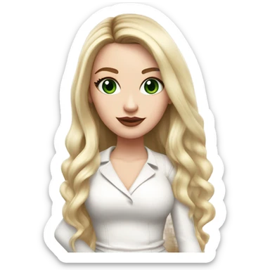 Realistic White girl with Long straight blonde hair, green eyes, tattoos, full body wearing white dress and pink knee-high leather boots, doing cute selfie pose sticker