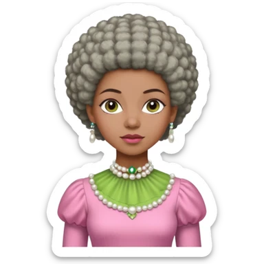 Pretty Brown woman with a very very short stylish gray Afro  wearing pink and green dress  and pearl blouse with sleeves sticker